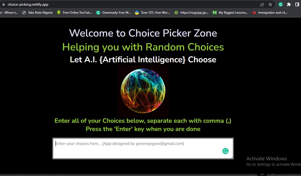 Random Choice Picker A.I. website screenshot